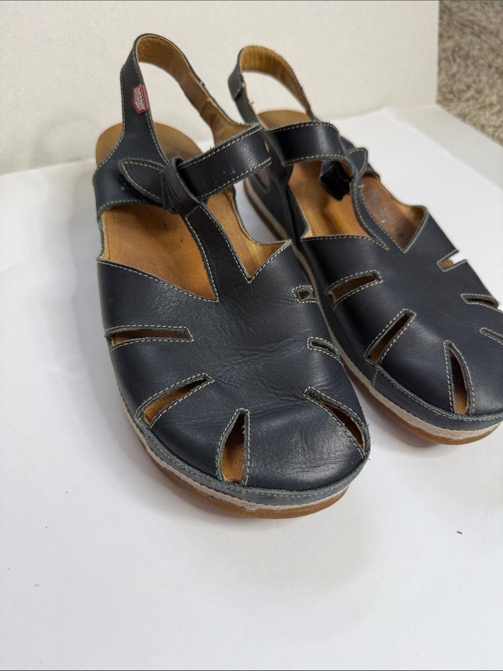 Onfoot Fisherman T Strap Sandals Leather Navy Blue size 9.5 - Picture 4 of 16